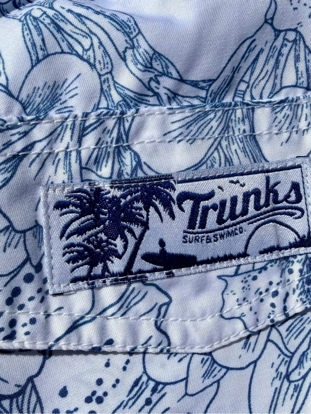 Light and Bright Blue and white “Trunks”Floral Men's Swim Trunks with Drawstring